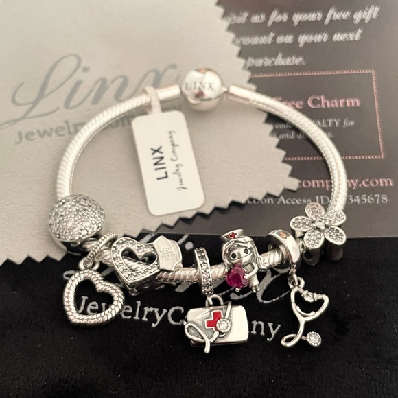 Linx Snake Chain Bracelet with Nurse Themed Charms 925 sterling silver - Picture 6 of 6